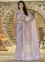 Crush Silk Lavender Party Wear Hand Work Saree